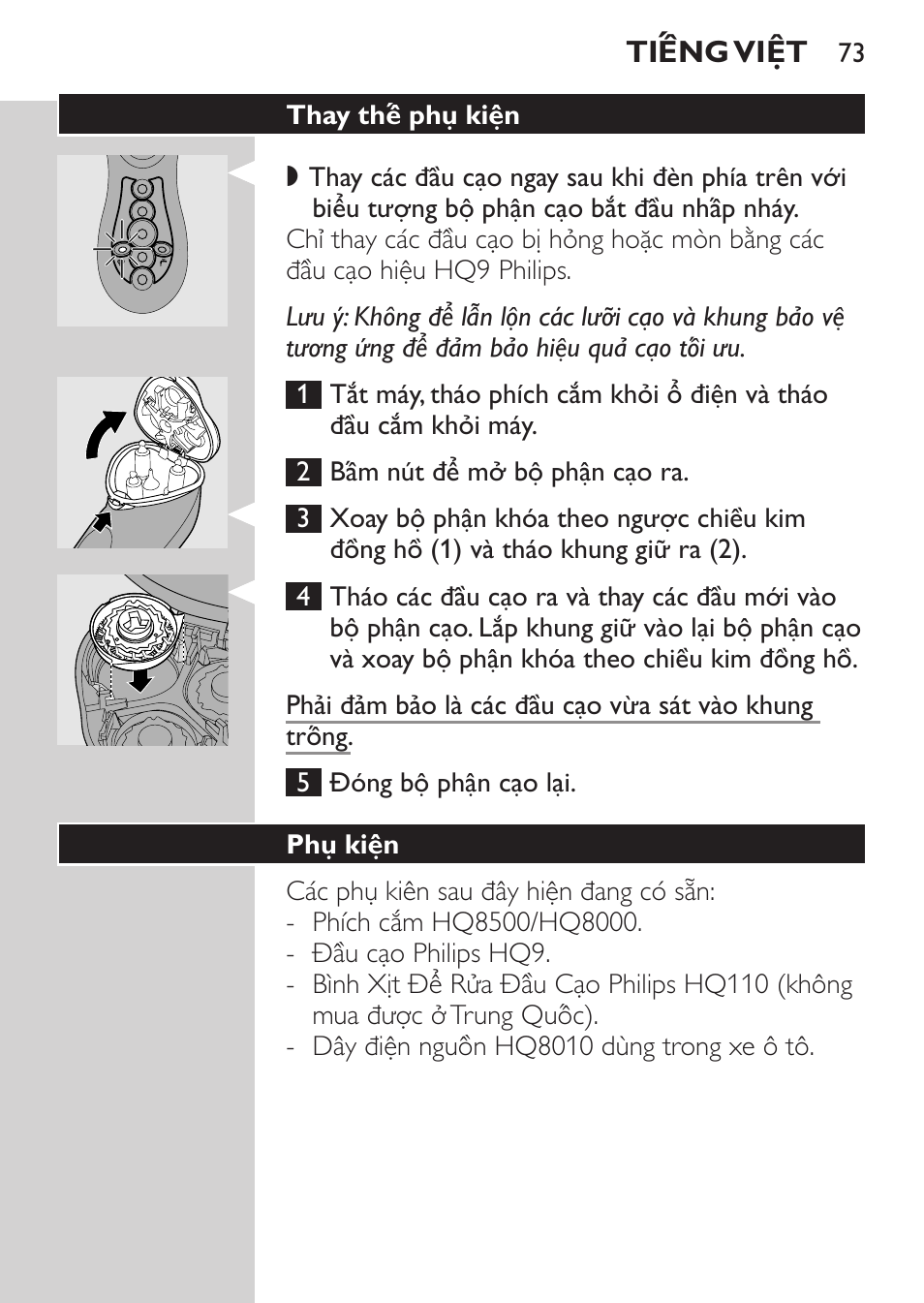 Thay thế phụ kiện, Phụ kiện | Philips HQ8170-43 User Manual | Page 71 / 100