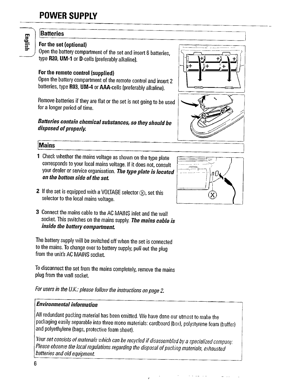 Power supply, Batteries, Mains | Philips AZ1209-17 User Manual | Page 6 / 16