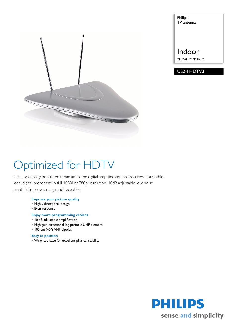 Philips US2-PHDTV3 User Manual | 2 pages