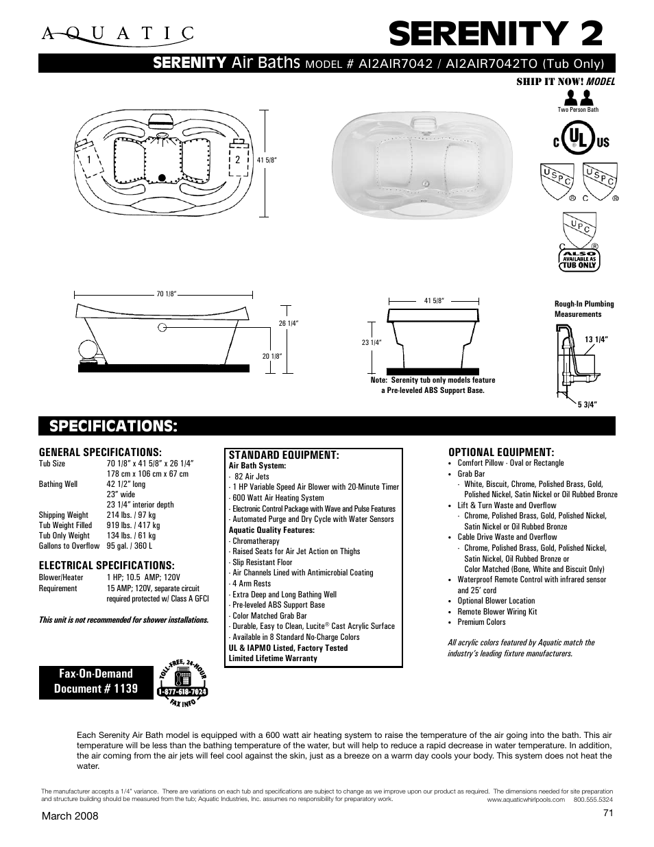 Aquatic AI2AIR7042 User Manual | 1 page