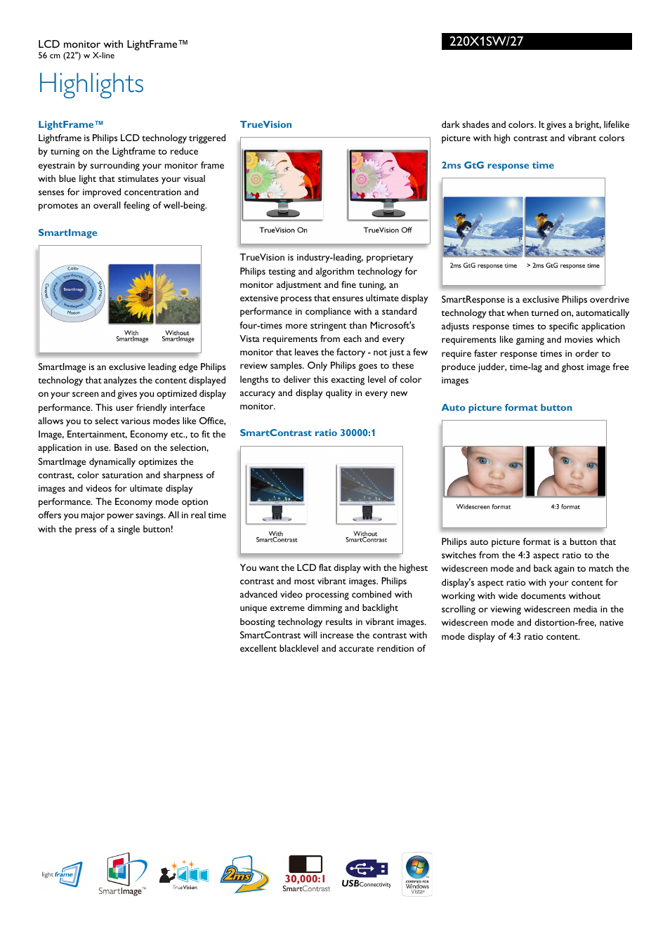 Highlights | Philips 220X1SW-27 User Manual | Page 2 / 3