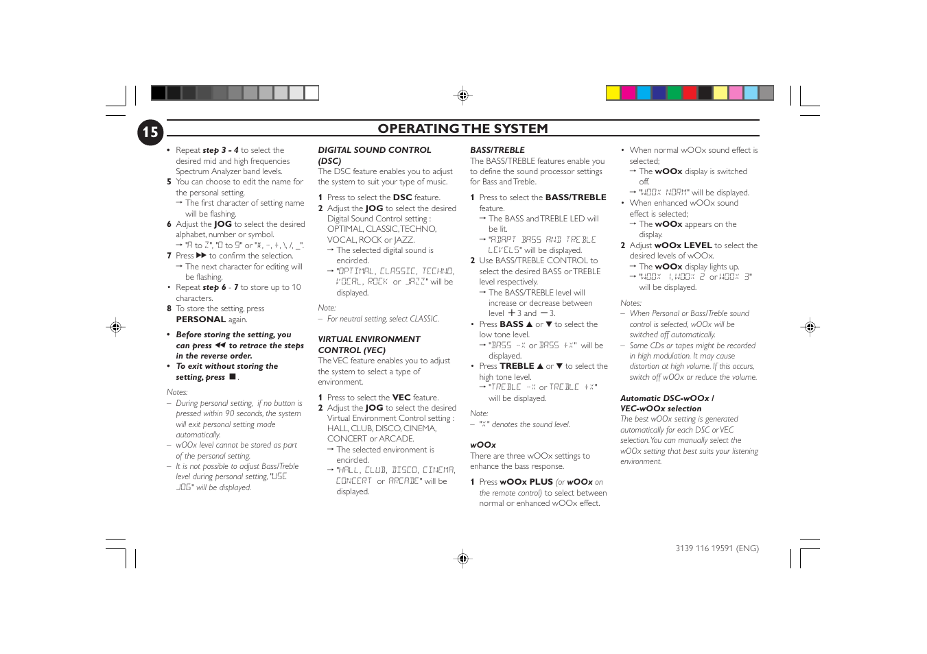 Operating the system | Philips FWC85C37 User Manual | Page 15 / 30