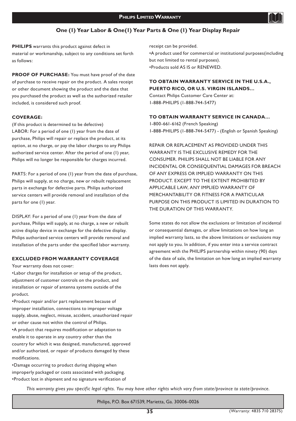 Philips 15PF5120-28B User Manual | Page 36 / 36