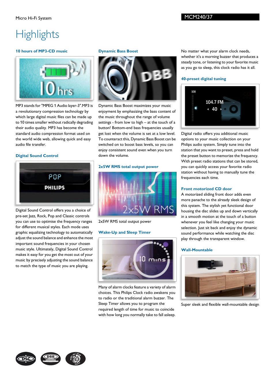 Highlights | Philips MCM240-37B User Manual | Page 2 / 3