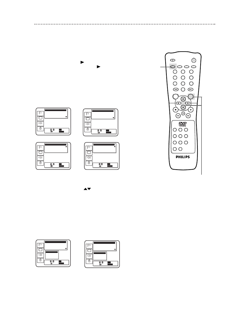 Display settings (cont’d) 43, Press the setup button to remove the menu | Philips DVD621AT99 User Manual | Page 43 / 55