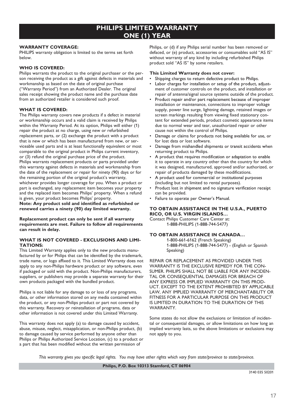 11 troubleshooting, Philips limited warranty one (1) year | Philips Original radio ORD7100R with 30-pin connector for iPod-iPhone FM 10W User Manual | Page 19 / 20