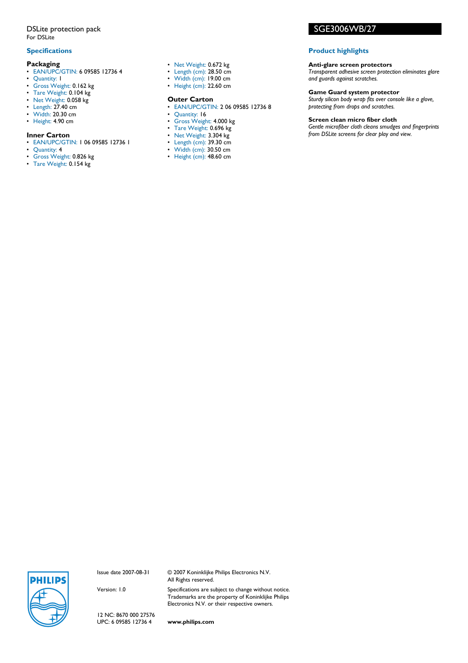 Philips SGE3006WB-27 User Manual | Page 2 / 2