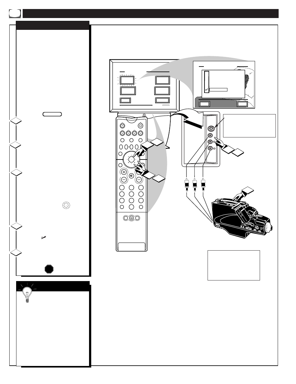 Sing the, Udio, Ideo | Nput, Acks, Continued | Philips 64P9161099 User Manual | Page 34 / 58