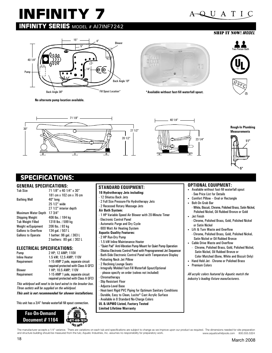 Aquatic INFINITY 7 AI7INF7242 User Manual | 1 page
