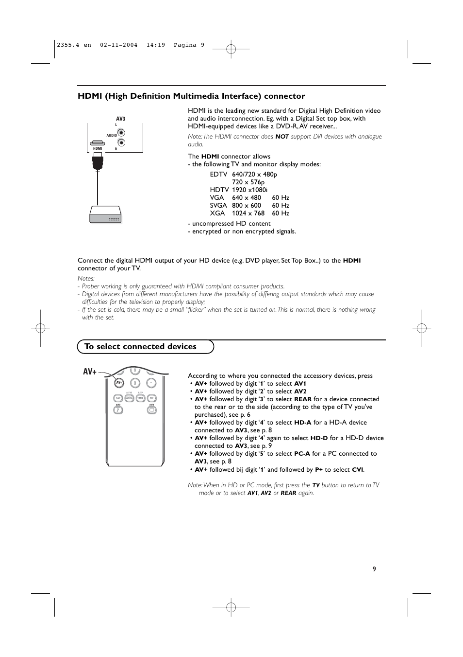 Av+ to select connected devices | Philips 37PF9936-37 User Manual | Page 13 / 64