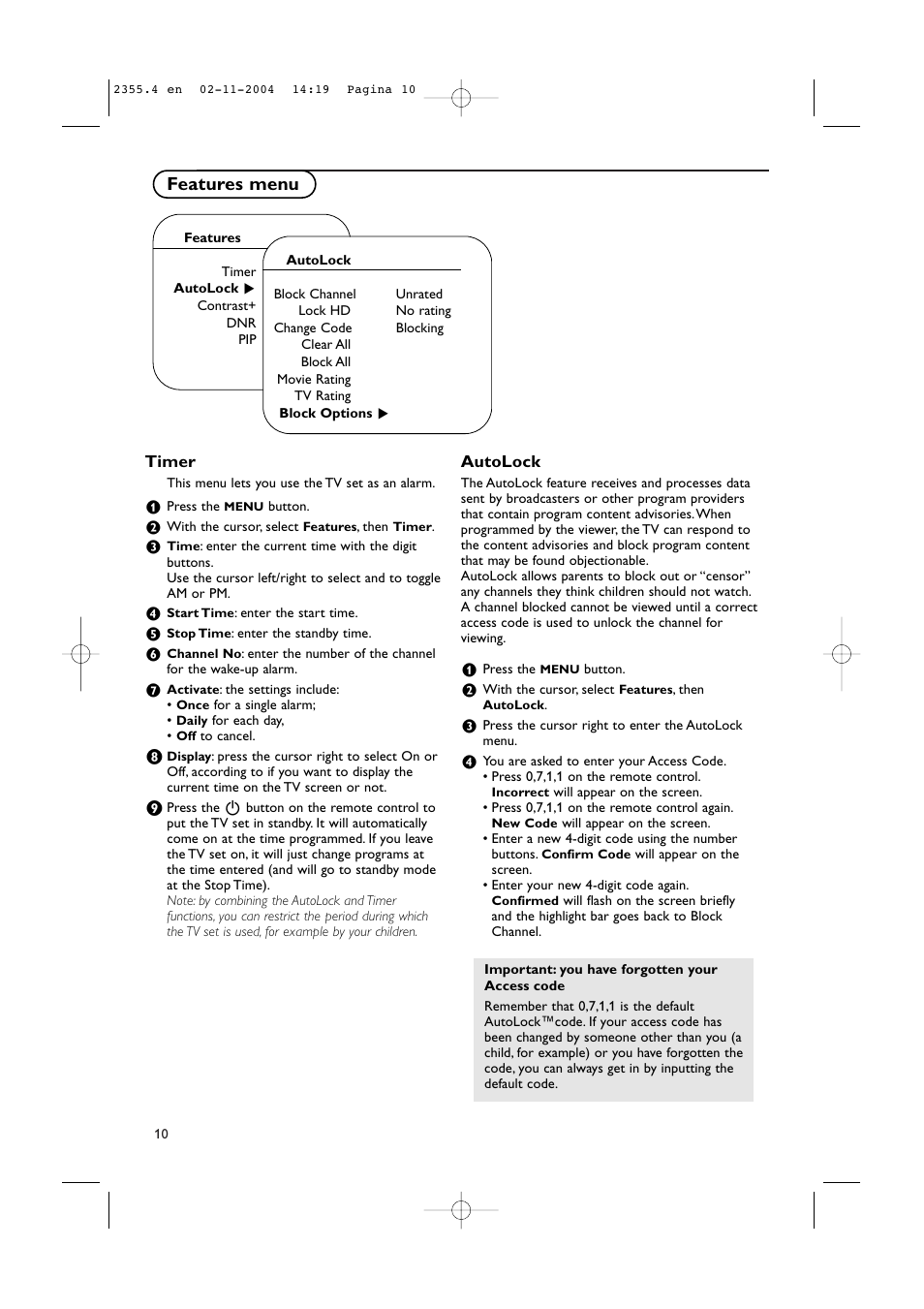 Features menu | Philips 37PF9936-37 User Manual | Page 14 / 64