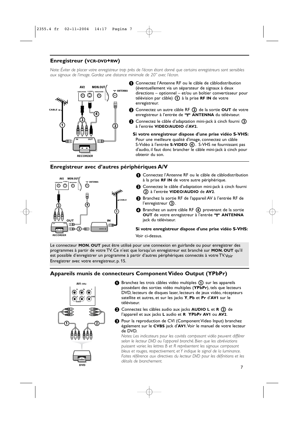 Enregistreur, Enregistreur avec d’autres périphériques a/v | Philips 37PF9936-37 User Manual | Page 31 / 64