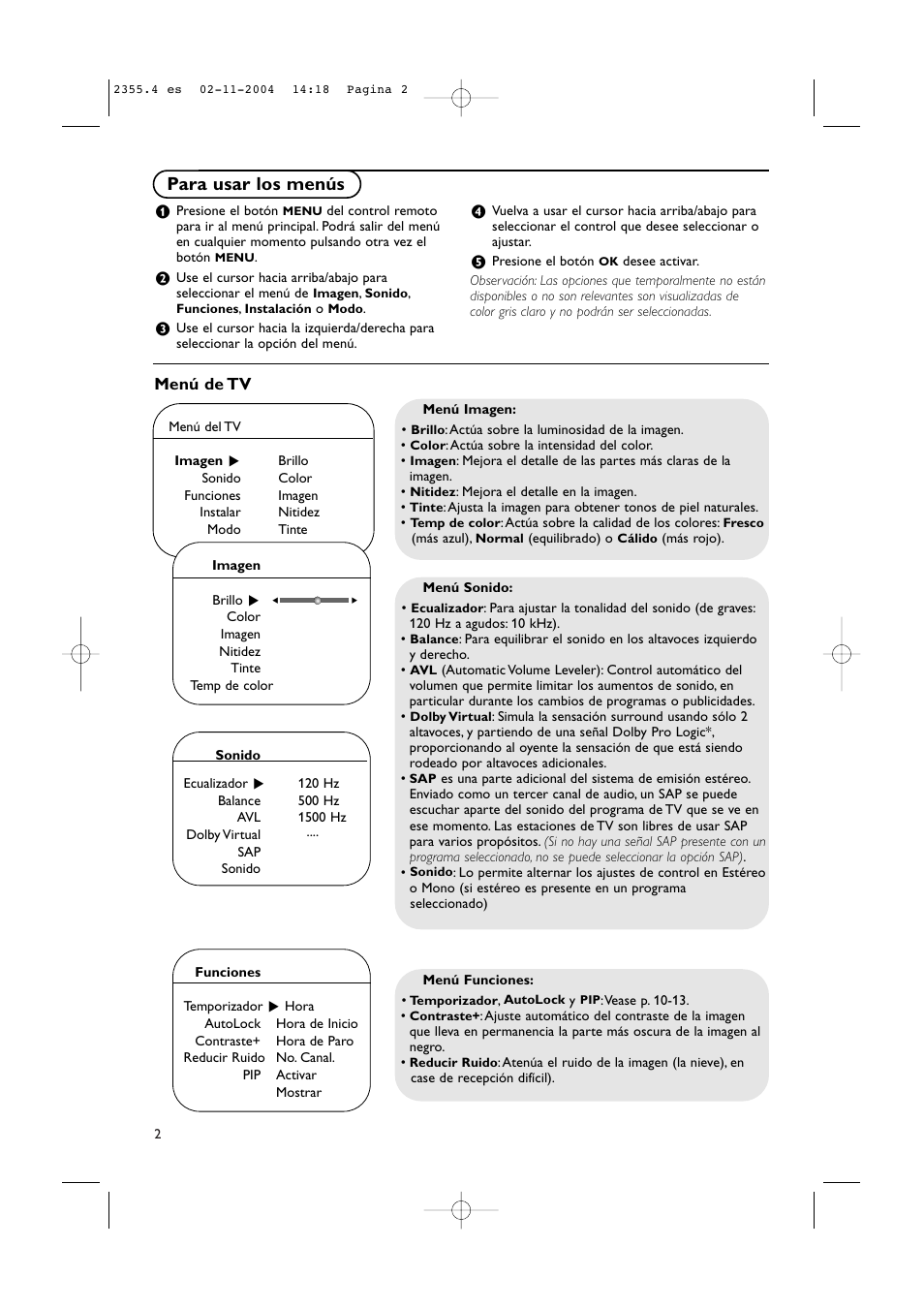 Para usar los menús | Philips 37PF9936-37 User Manual | Page 46 / 64