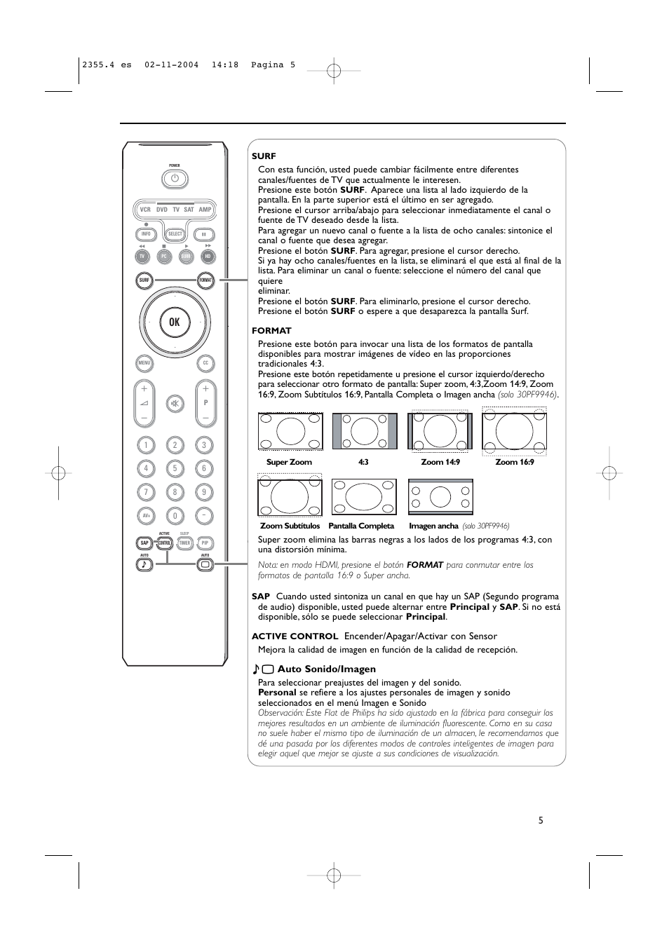Encender/apagar/activar con sensor, Ma auto sonido/imagen | Philips 37PF9936-37 User Manual | Page 49 / 64