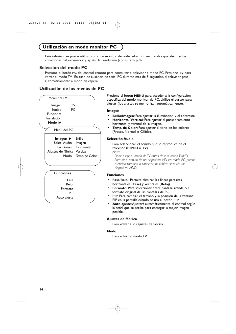 Utilización en modo monitor pc | Philips 37PF9936-37 User Manual | Page 58 / 64