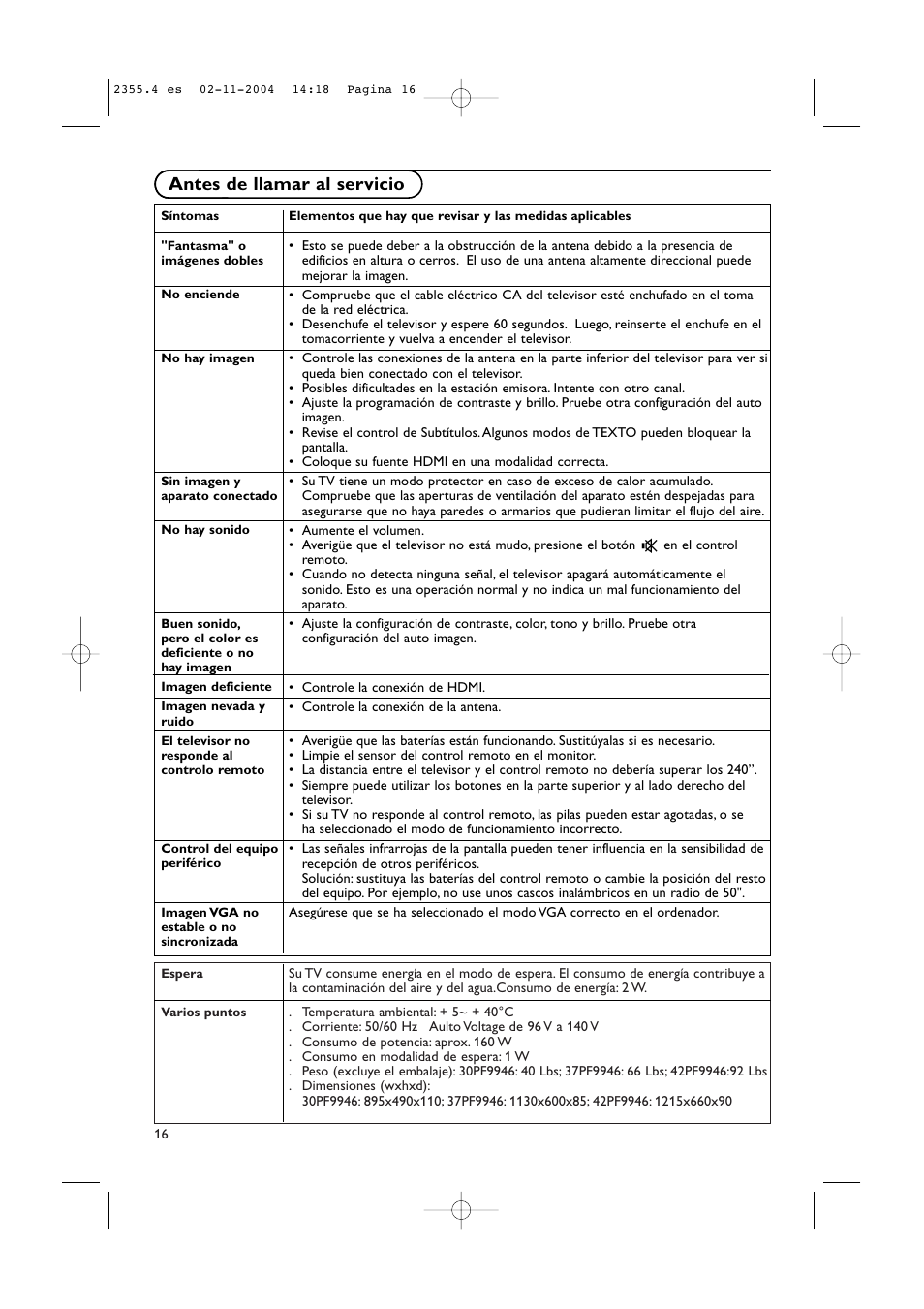 Tips, Antes de llamar al servicio | Philips 37PF9936-37 User Manual | Page 60 / 64