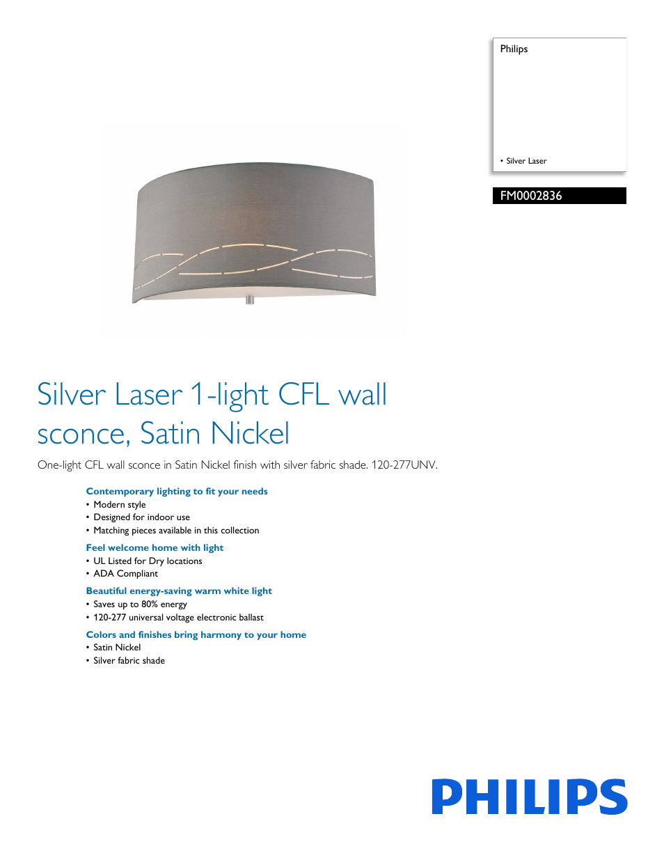 Philips Forecast FM0002836 Silver Laser User Manual | 2 pages