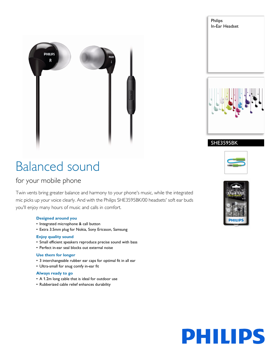 Philips SHE3595BK-00 User Manual | 2 pages