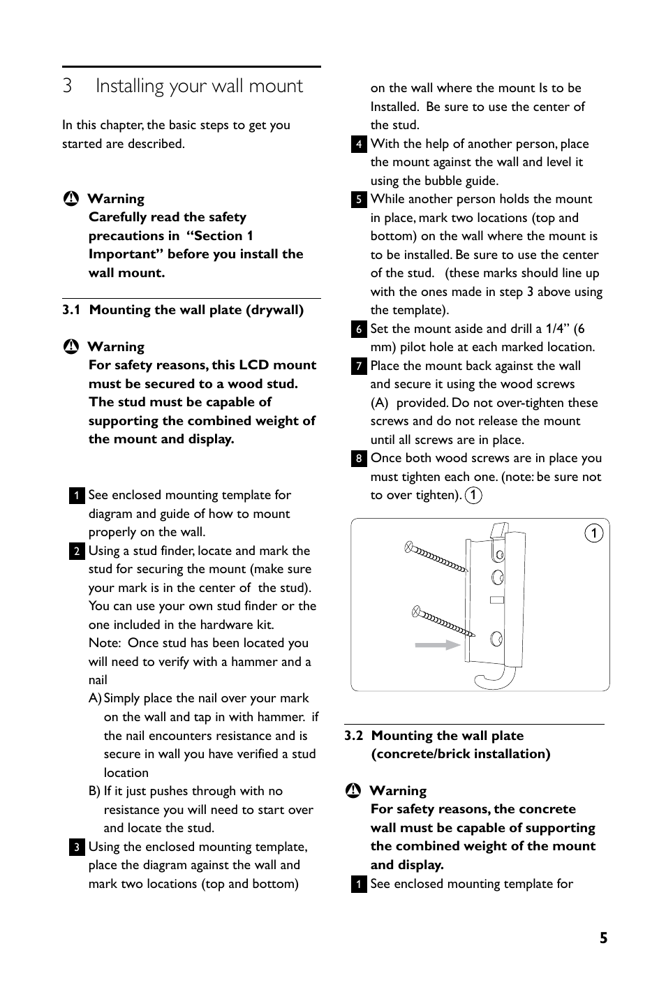 3 installing your wall mount | Philips SQM4712-27 User Manual | Page 5 / 24
