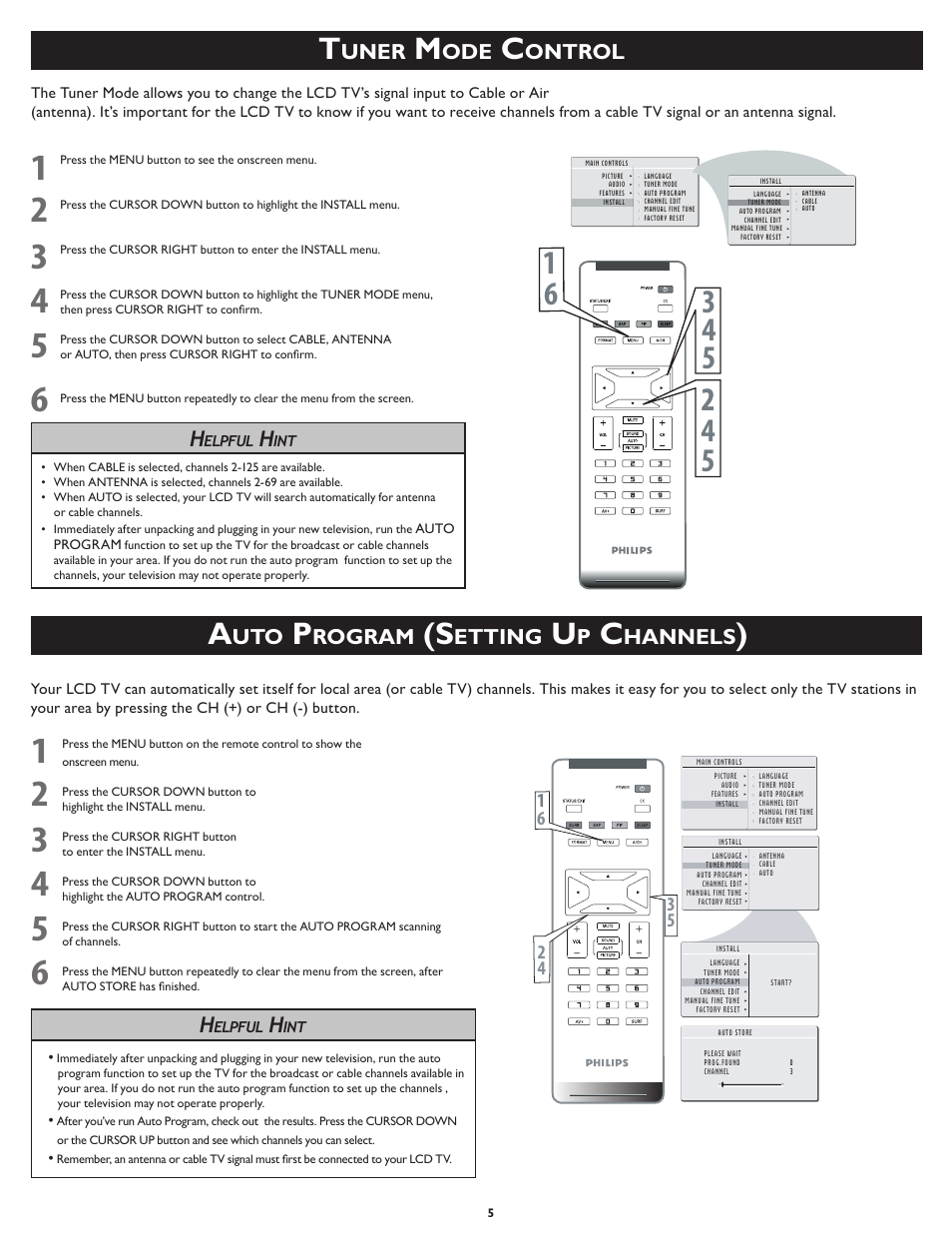 Uner, Ontrol, Rogram | Etting, Hannels | Philips 23PF5320-28 User Manual | Page 5 / 10