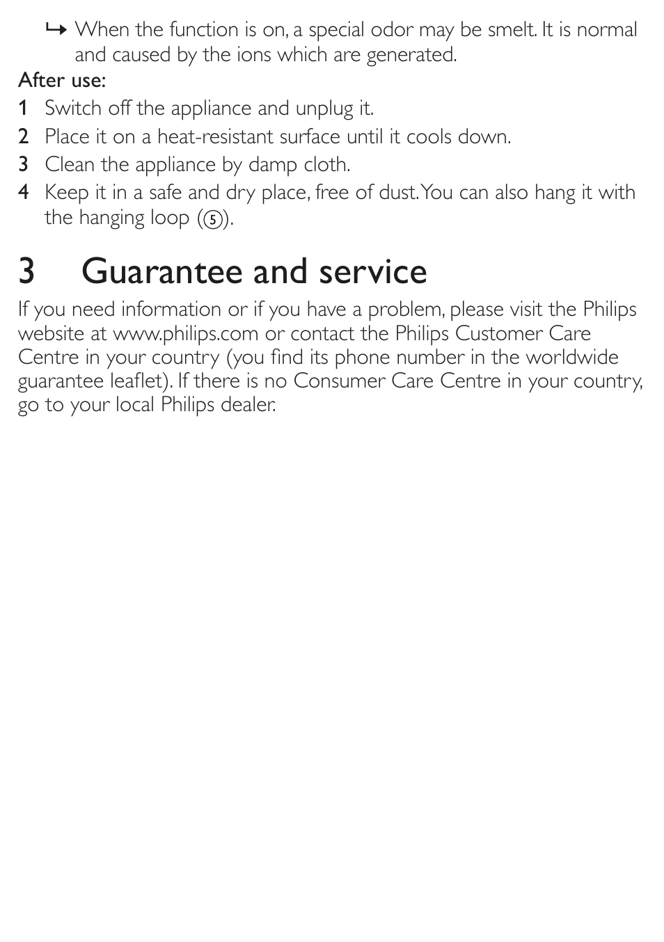 3 guarantee and service | Philips HP4935-00 User Manual | Page 5 / 6
