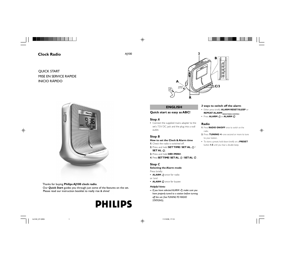 Philips Clock Radio User Manual | 2 pages