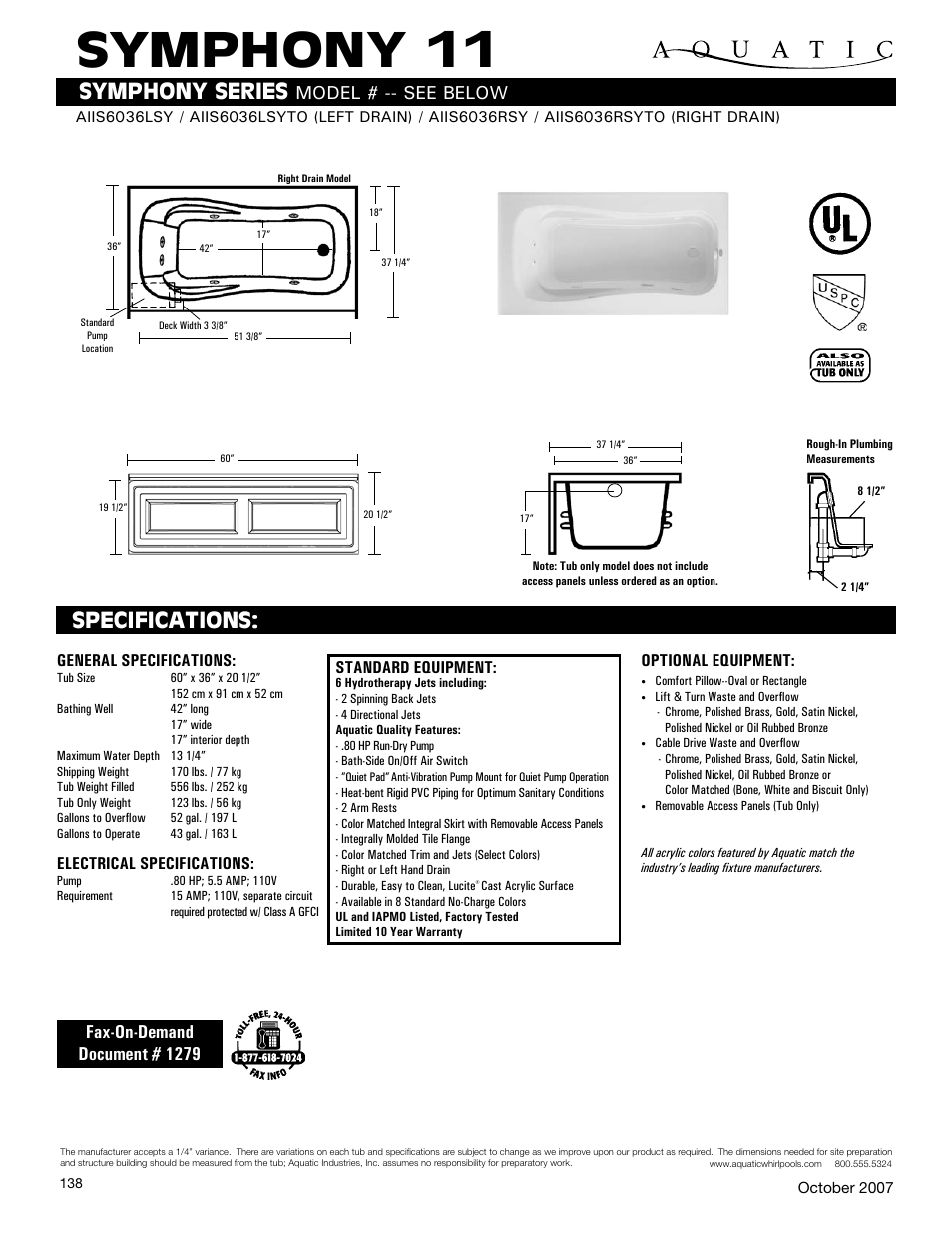 Aquatic AIIS6036LSY User Manual | 1 page