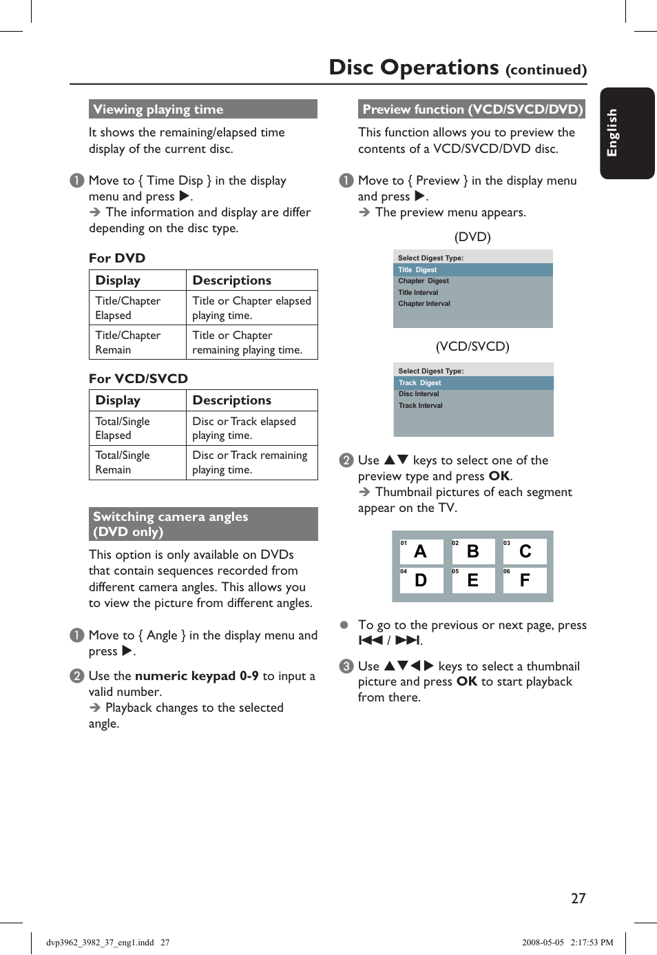 Disc operations, Continued) | Philips DVD player DVP3962 HDMI 1080i DivX Ultra User Manual | Page 27 / 53