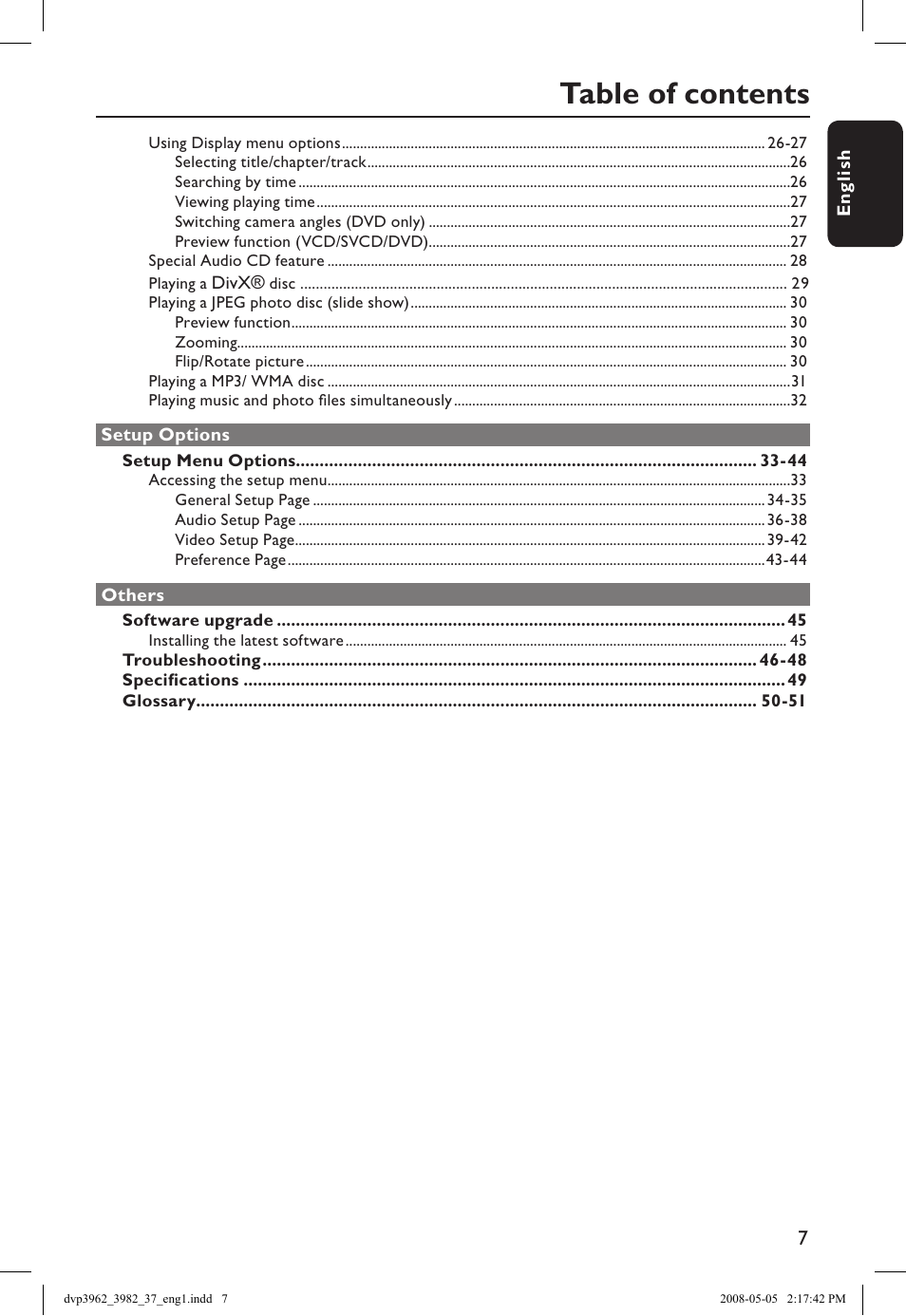 Philips DVD player DVP3962 HDMI 1080i DivX Ultra User Manual | Page 7 / 53