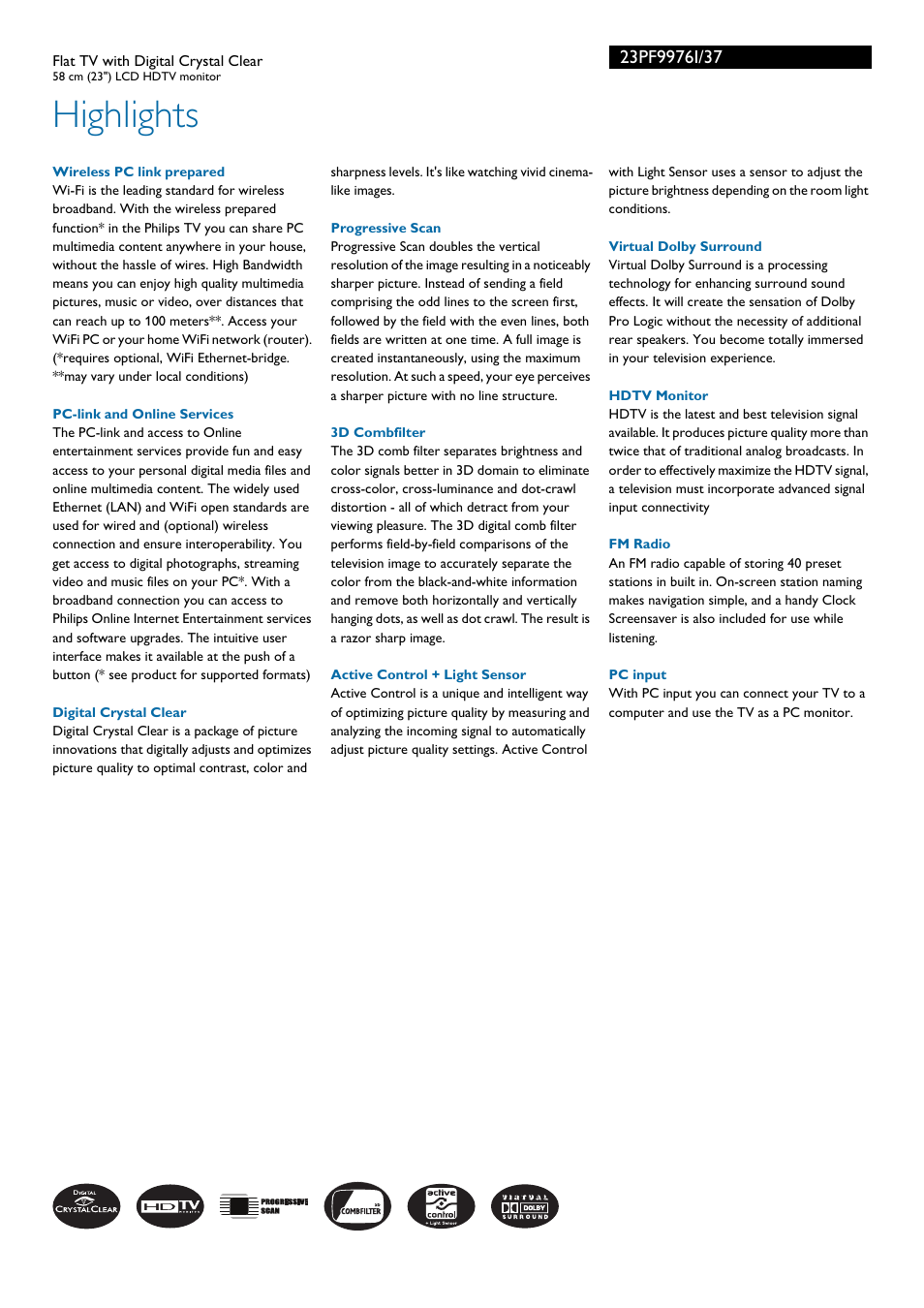 Highlights | Philips 23PF9976I-37 User Manual | Page 2 / 3