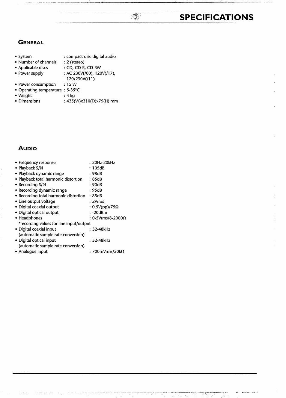 Specifications | Philips CDR880BK User Manual | Page 18 / 19