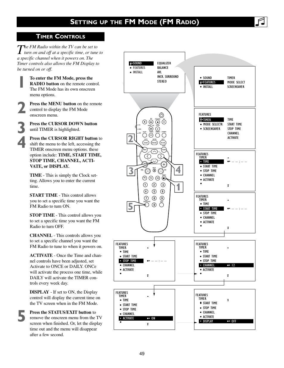 Fm m, Fm r, Etting up the | Adio | Philips 15PF9936-37B User Manual | Page 49 / 62