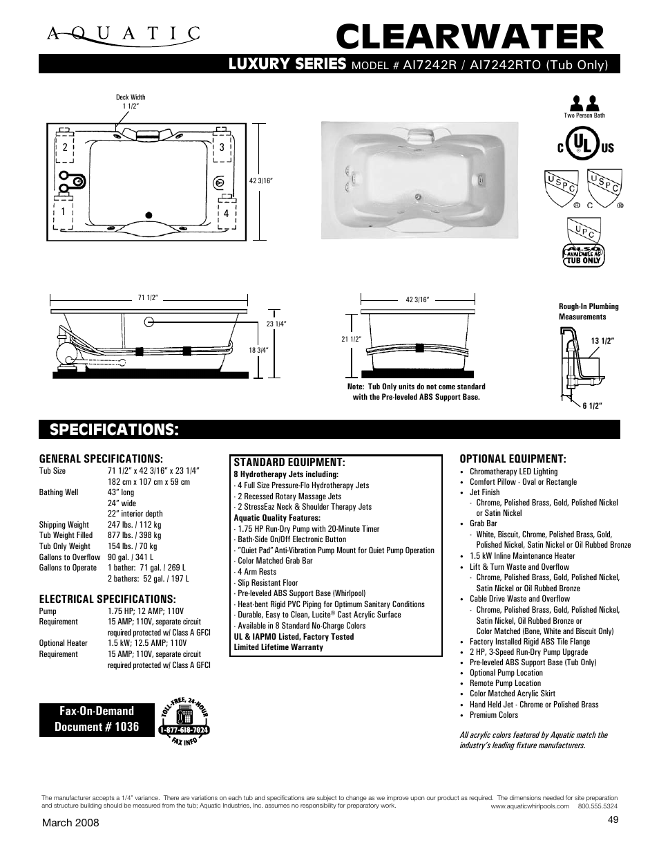 Aquatic AI7242R User Manual | 1 page