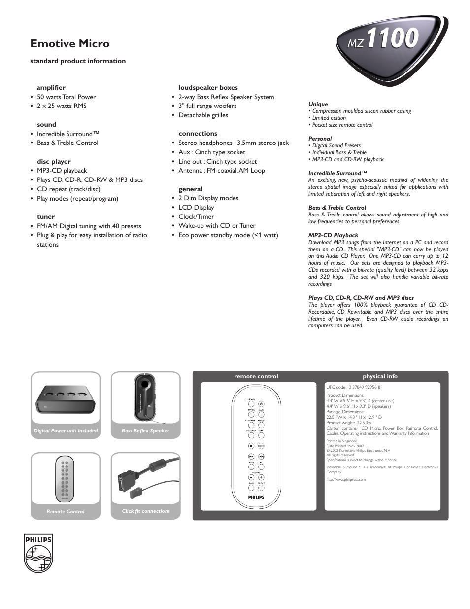 Emotive micro | Philips MZ-1100-37 User Manual | Page 2 / 2