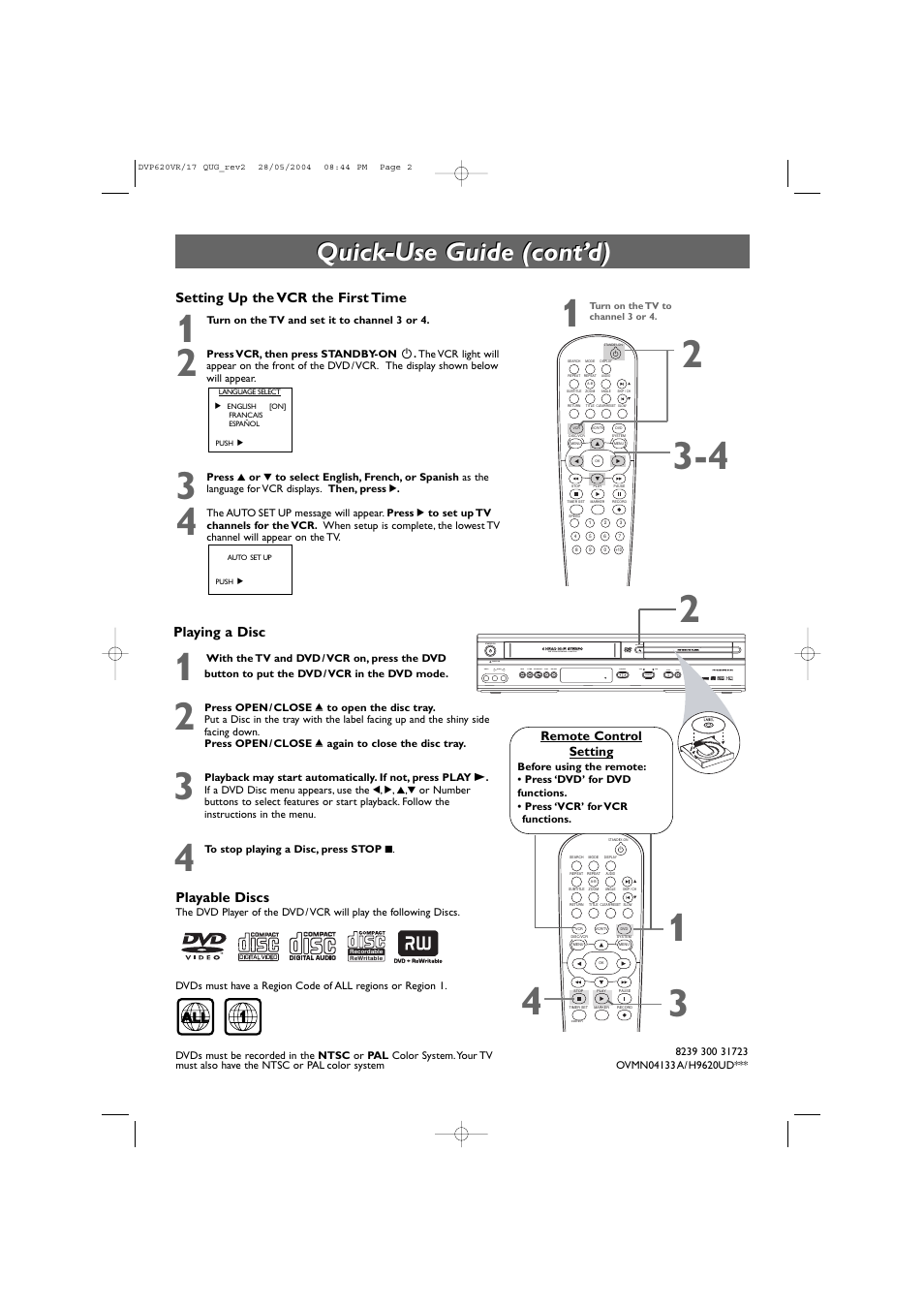 Quick-use guide (cont’d) | Philips DVP620VR-17 User Manual | Page 2 / 2