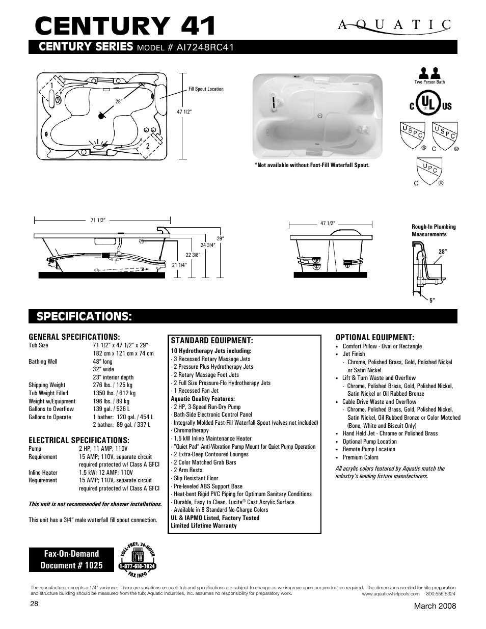 Aquatic Century 41 AI7248RC41 User Manual | 1 page