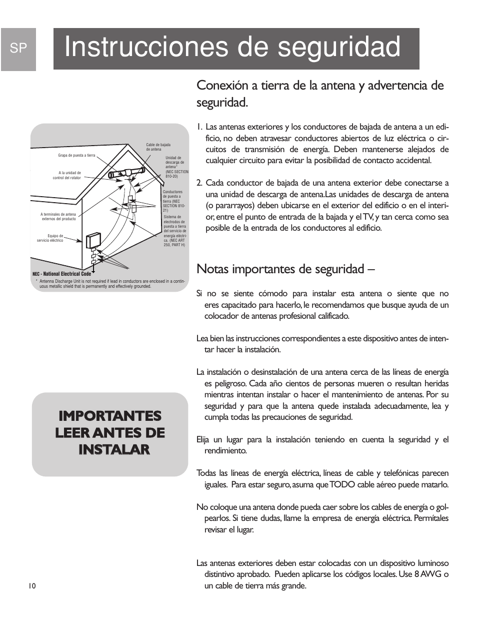 Instrucciones de seguridad, Notas importantes de seguridad | Philips US2-MANT950 User Manual | Page 10 / 16