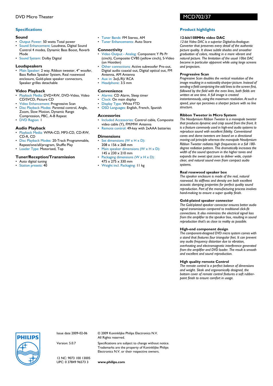 Philips MCD702-37 User Manual | Page 2 / 2