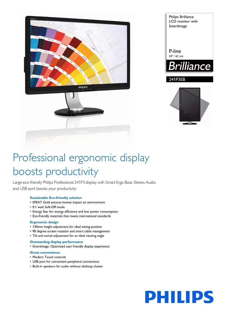 Philips Brilliance LCD monitor 241P3EB P-line 24" - 61 cm with SmartImage User Manual | 3 pages