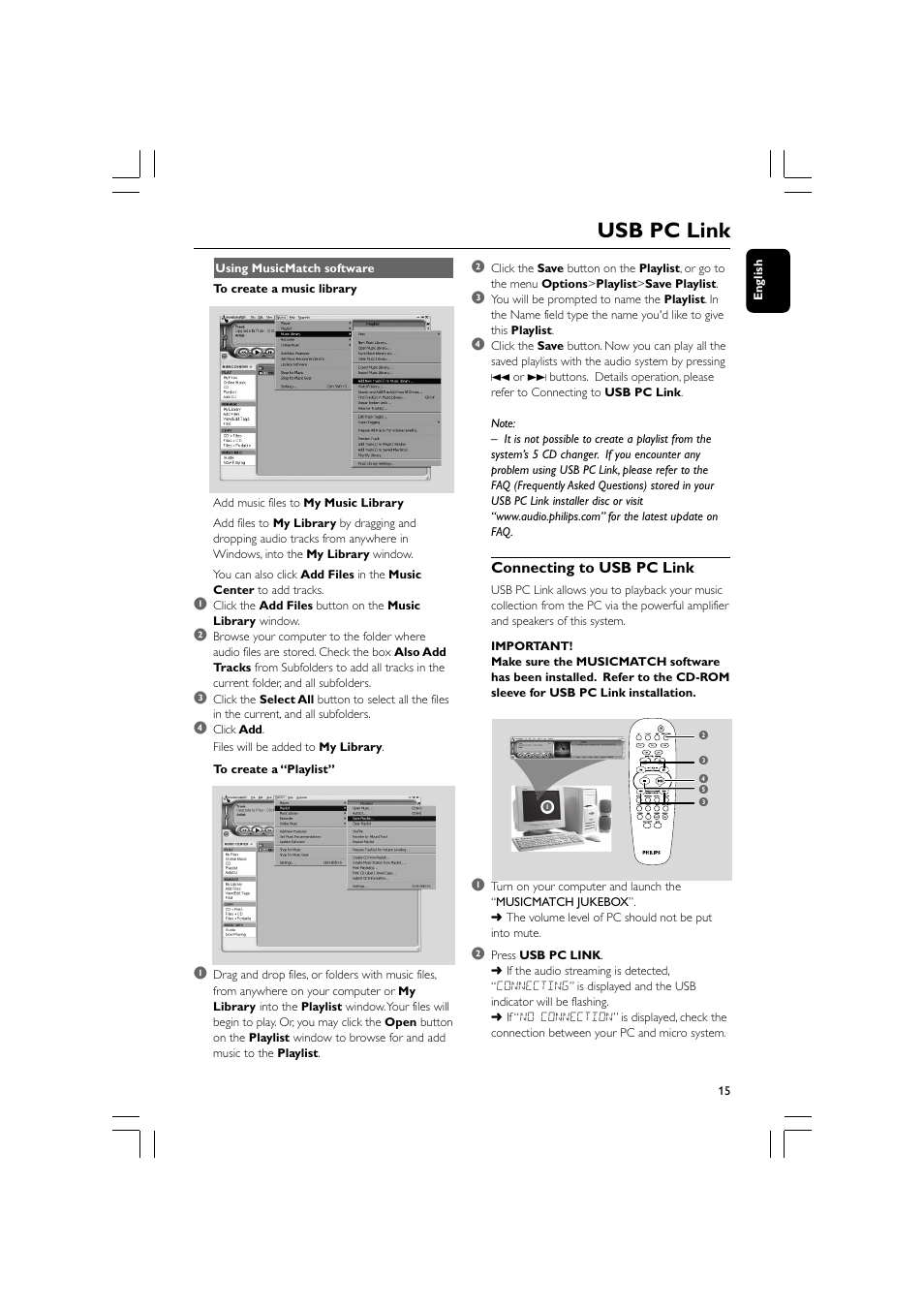 Usb pc link | Philips MCM530-37 User Manual | Page 15 / 28