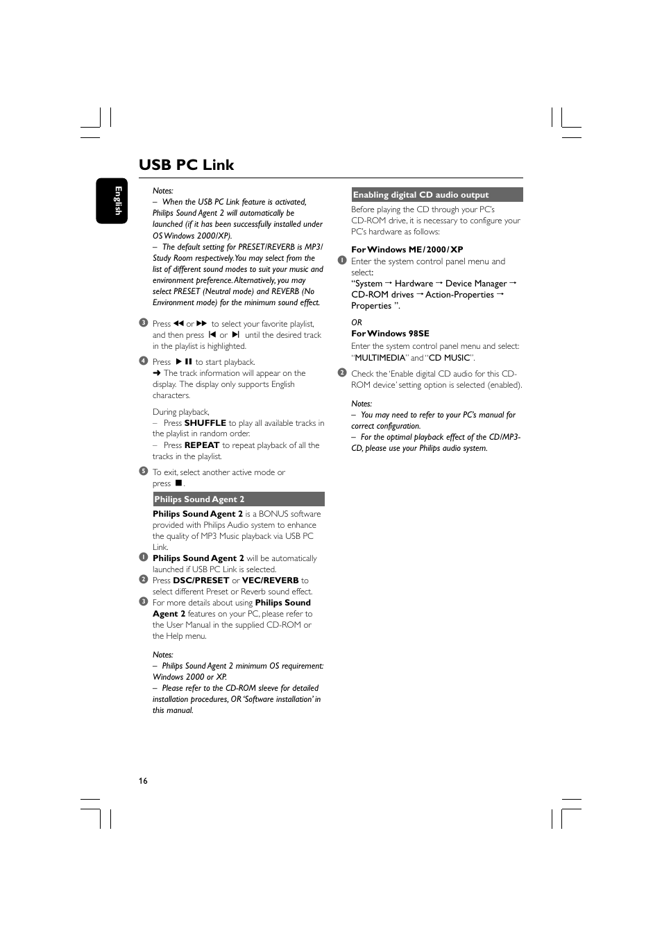 Usb pc link | Philips MCM530-37 User Manual | Page 16 / 28