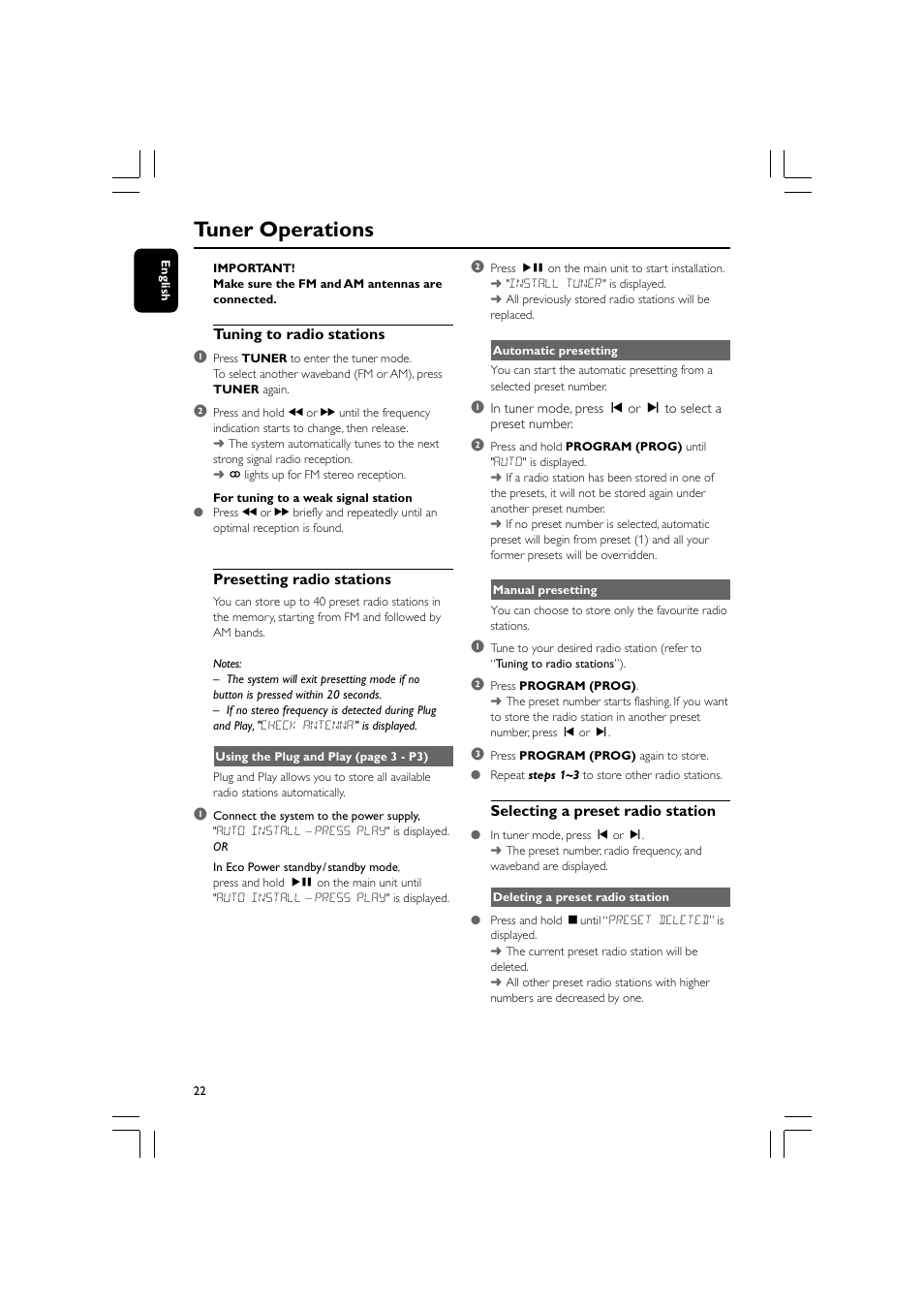 Tuner operations | Philips MCM530-37 User Manual | Page 22 / 28