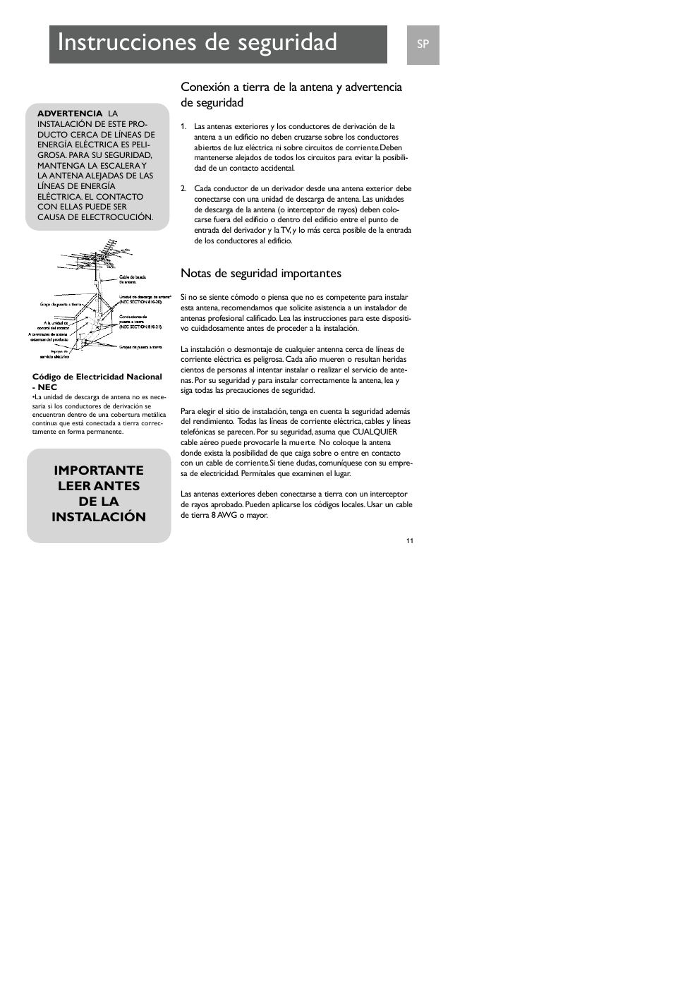 Instrucciones de seguridad | Philips SDV7700K-17 User Manual | Page 11 / 28