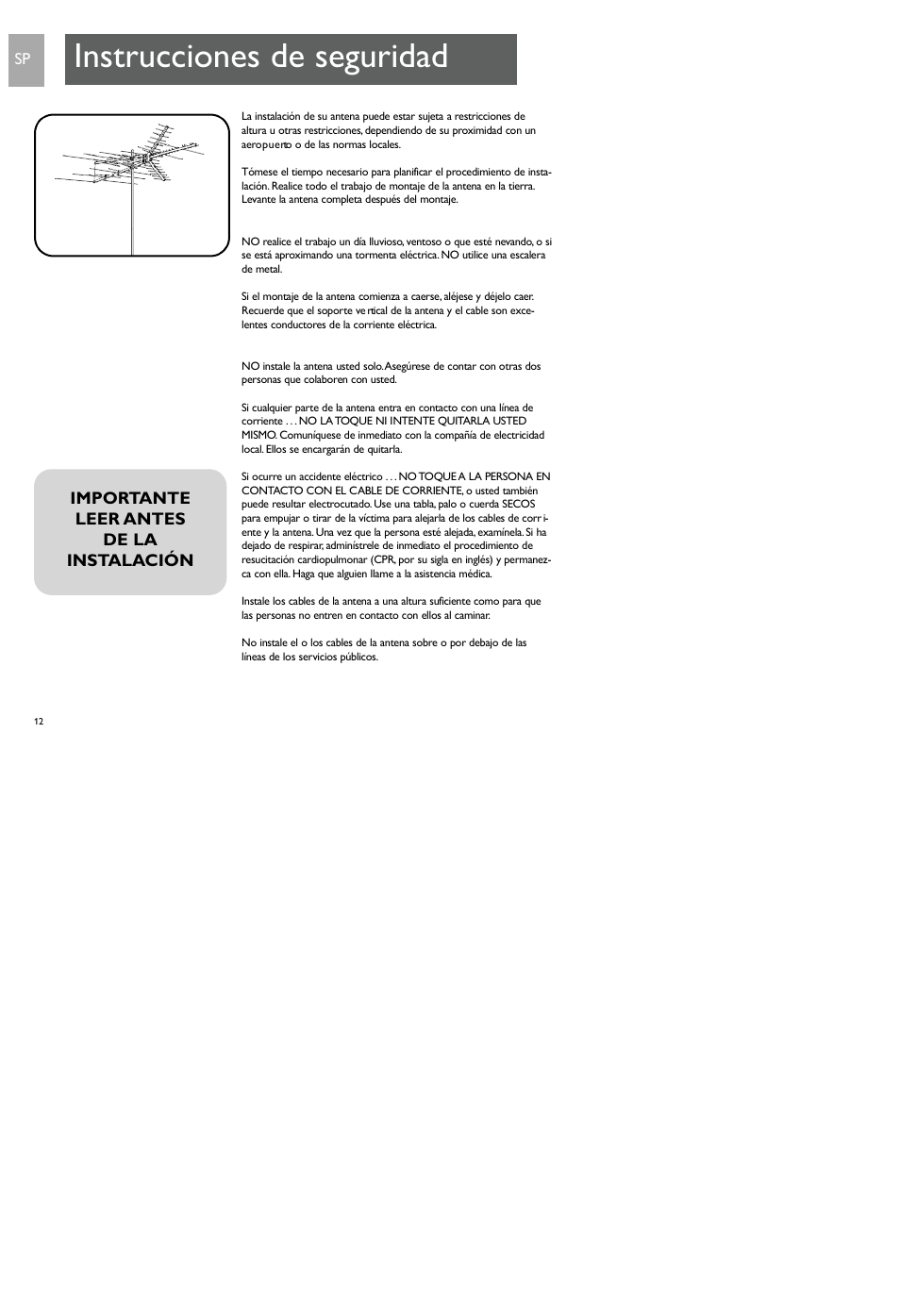 Instrucciones de seguridad | Philips SDV7700K-17 User Manual | Page 12 / 28