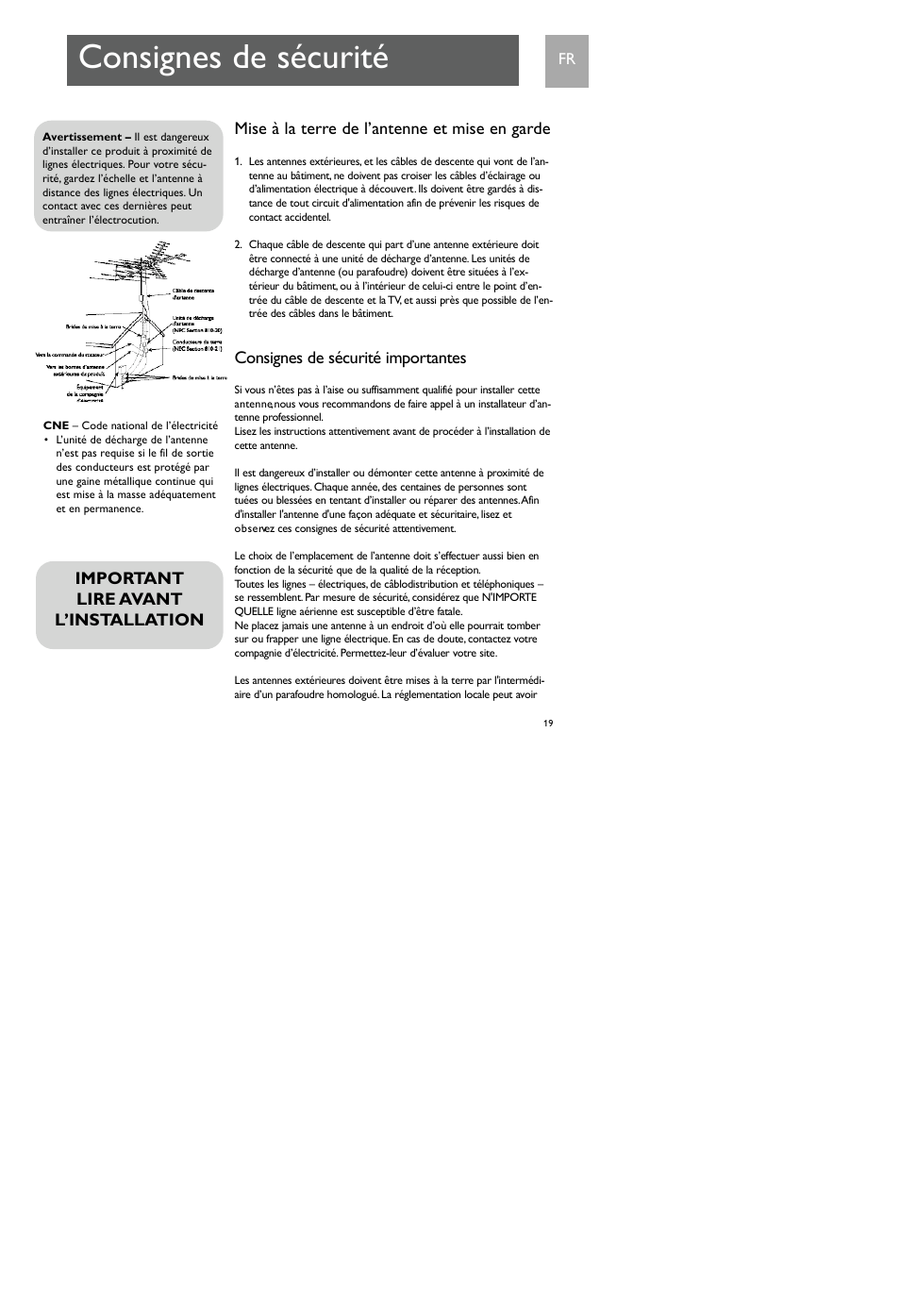 Consignes de sécurité | Philips SDV7700K-17 User Manual | Page 19 / 28