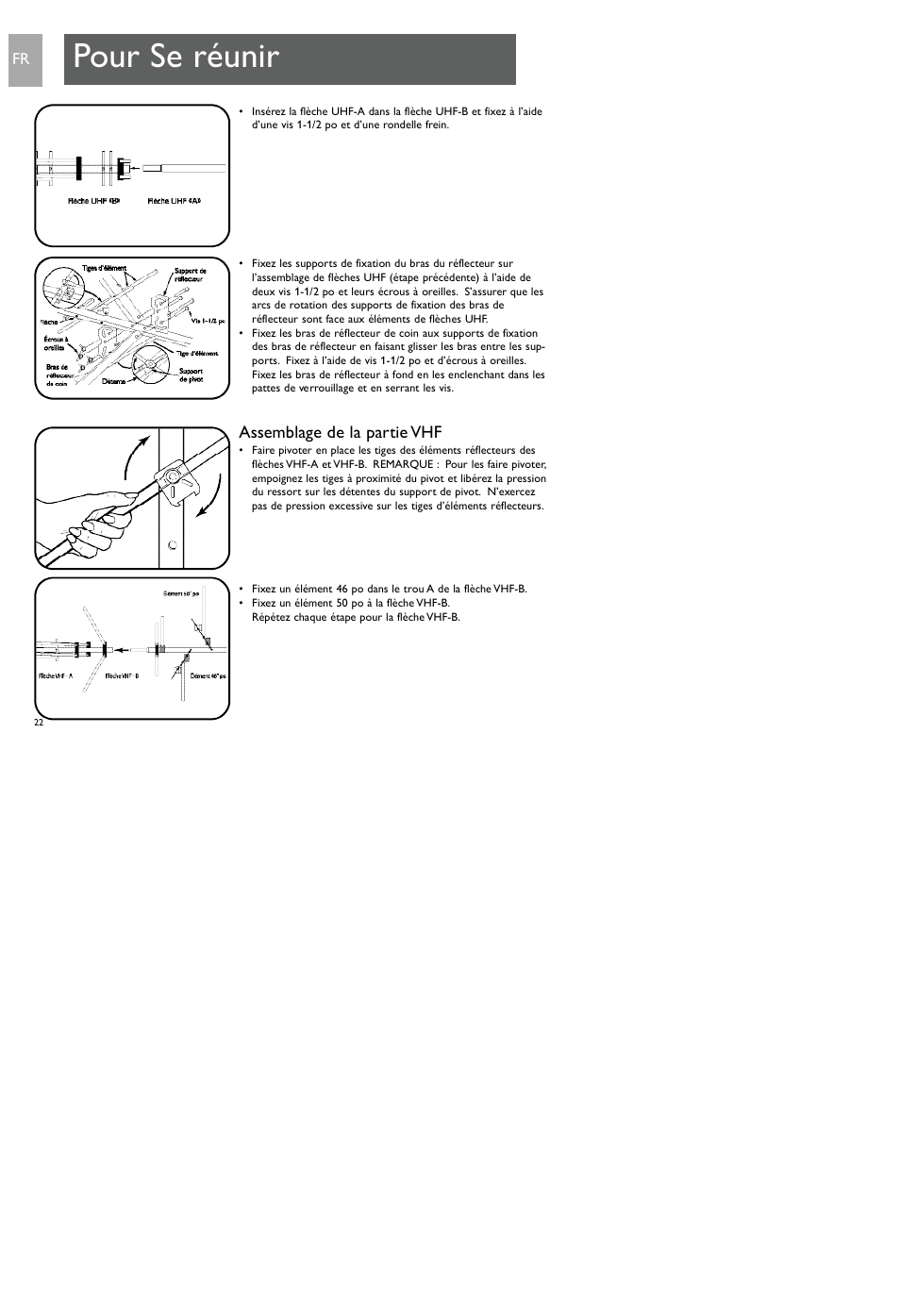 Pour se réunir, Assemblage de la partie v h f | Philips SDV7700K-17 User Manual | Page 22 / 28