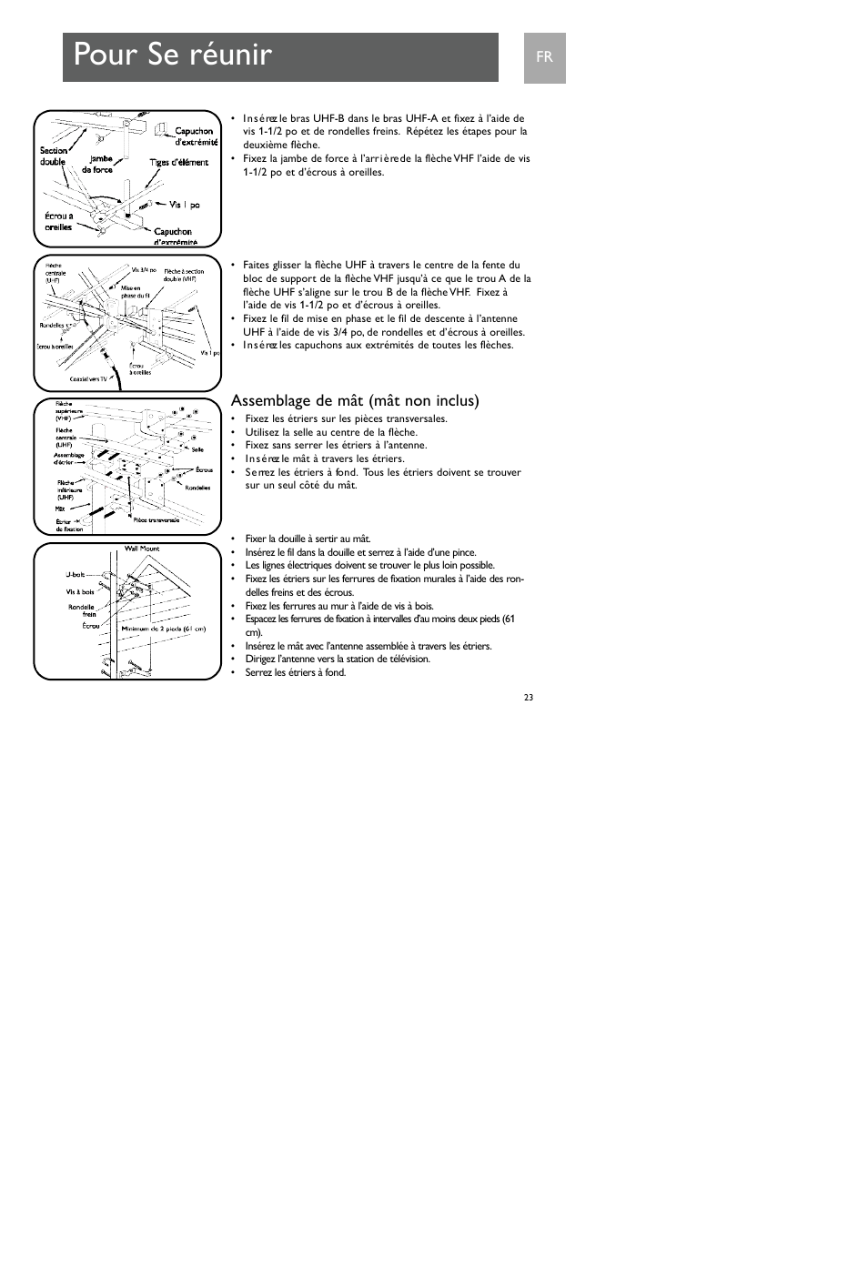 Pour se réunir, Assemblage de mât (mât non inclus) | Philips SDV7700K-17 User Manual | Page 23 / 28