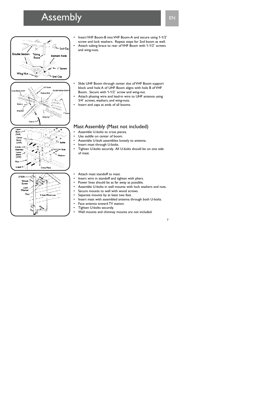 Assembly, Mast assembly (mast not included) | Philips SDV7700K-17 User Manual | Page 7 / 28