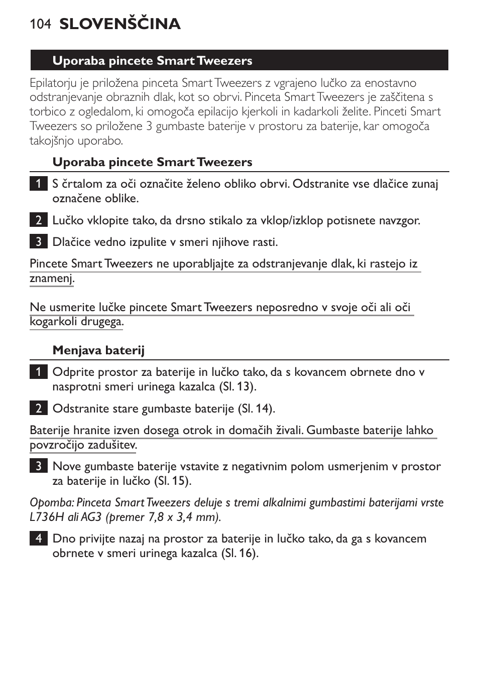 Slovenščina | Philips HP6540-00 User Manual | Page 104 / 128