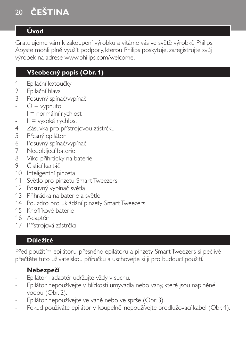 Čeština, Čeština 20 | Philips HP6540-00 User Manual | Page 20 / 128